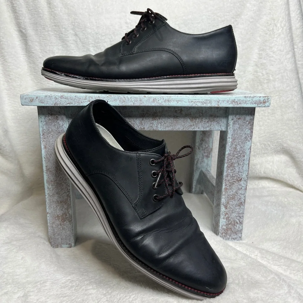 Cole Haan Mens Black Leather Grand Os‎ Oxford Lace Up Dress Shoes 10 M